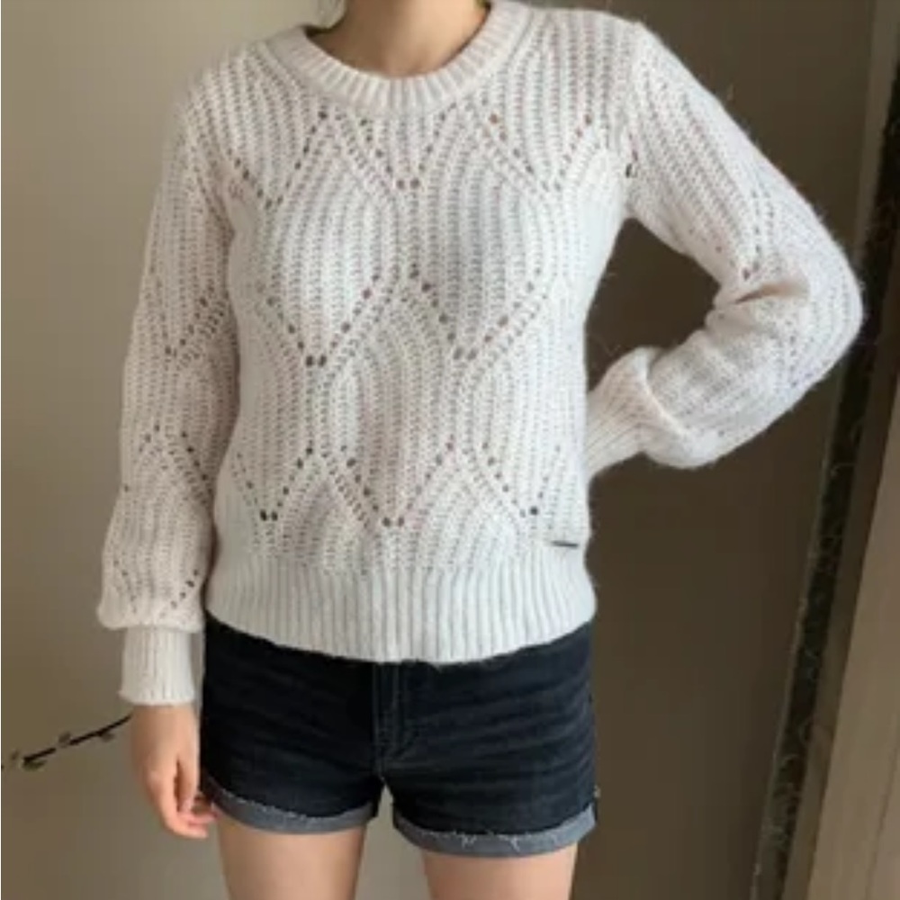NEW Abercrombie & Fitch Open Knit Chevron Weave Beige Sweater XL